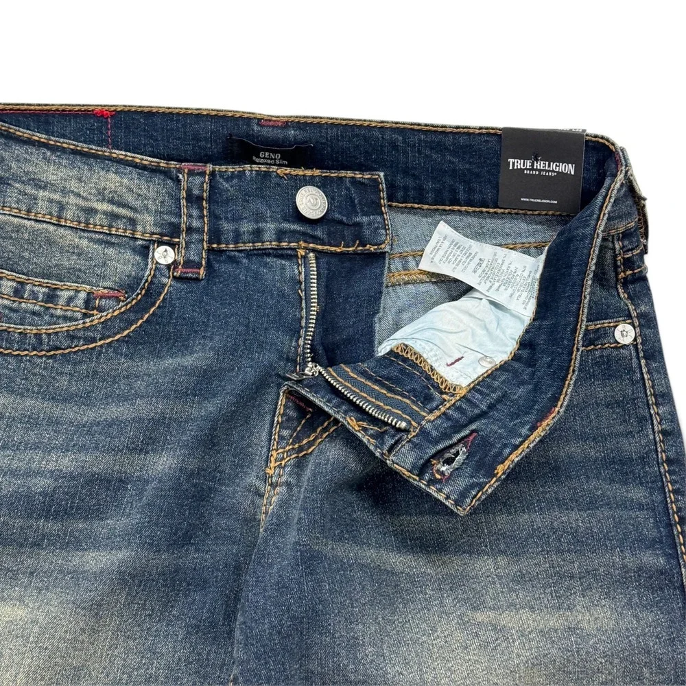 True Religion Geno Big T Slim Jeans Mens 30 x 32 Medium Bonechill Wash NWT